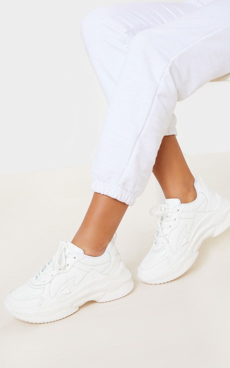 White pu chunky bubble sole trainers 