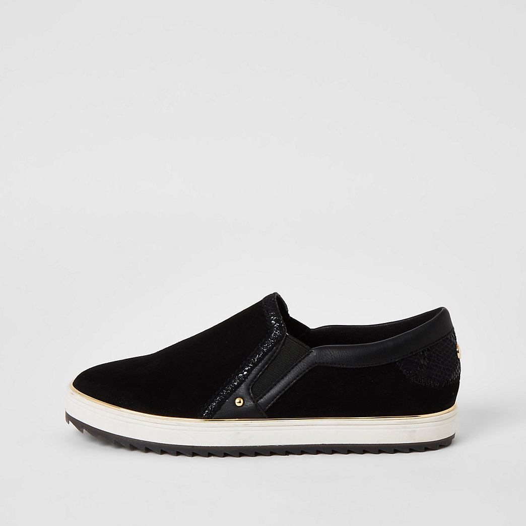 Black snaffle front slip on trainers 