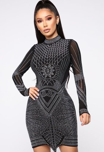 on a pedestal rhinestone mini dress