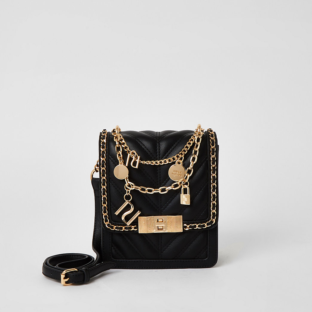 black croc embossed boxy cross body bag